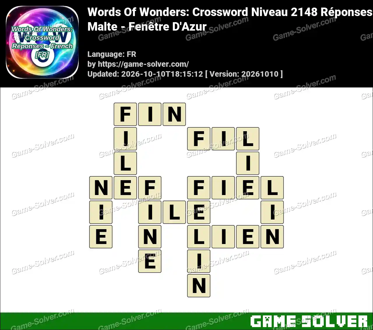 Words Of Wonders: Crossword Niveau 2148 Réponses – Malte – Fenêtre D’Azur